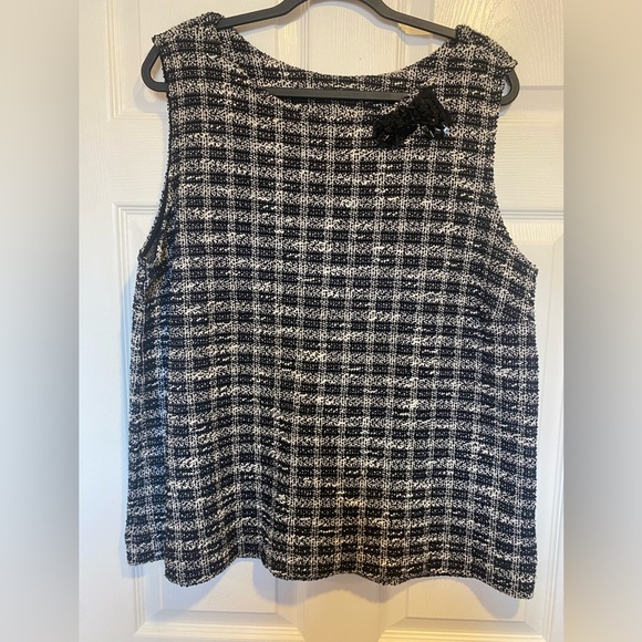 Riani Black White Tweed Sleeveless Top Size 16 (Wool Blend) - Picture 2 of 7